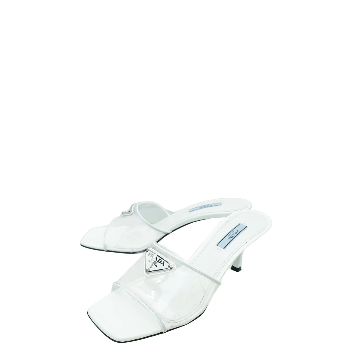 Wave Flow Slip On Prada White Logo Clear PVC Slide Mules 37