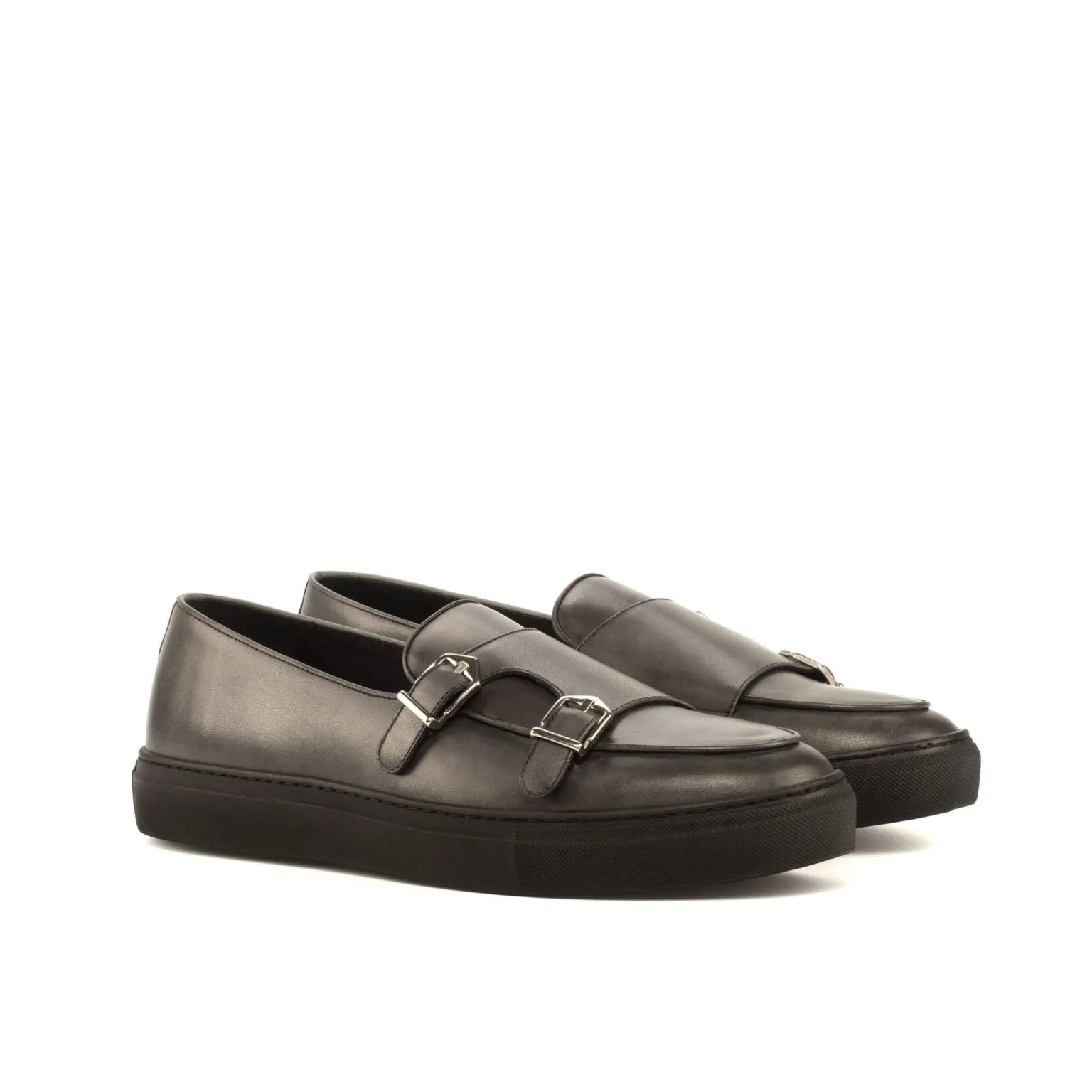 Grey Painted Calf Double-Monk Sneakers high - visibility city running shoe area