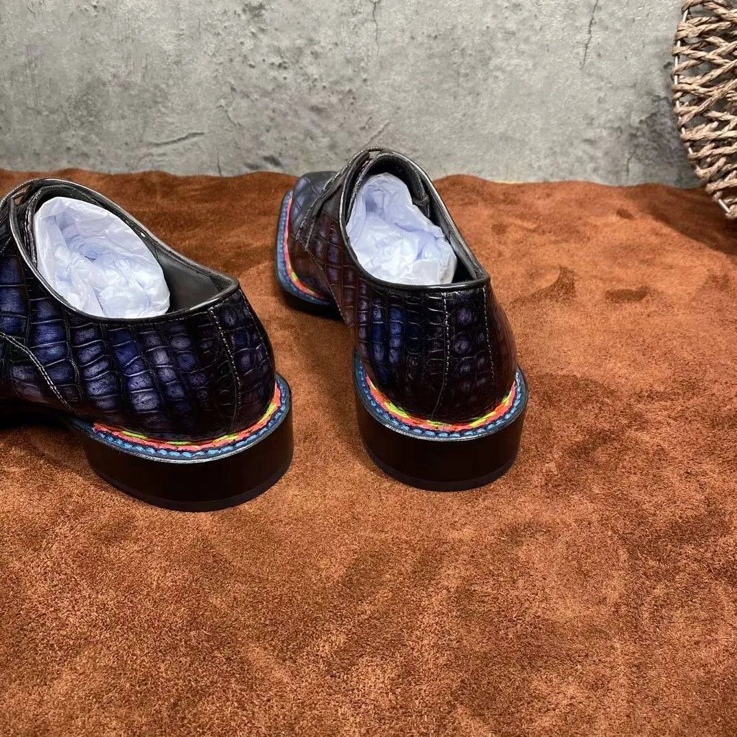 Bay Glow Light Comfort Crocodile Shoes Men's  Crocodile Leather  Norwegian Stitching Lace Up Dress Shoes Vintage Grey