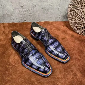 Crocodile Shoes Men's  Crocodile Leather  Norwegian Stitching Lace Up Dress Shoes Vintage Grey Breathable Flats portable