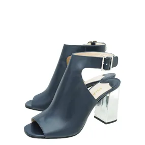 Prada Blue Peep Toe Ankle Strap Block Heel Booties 38 Denim Cool