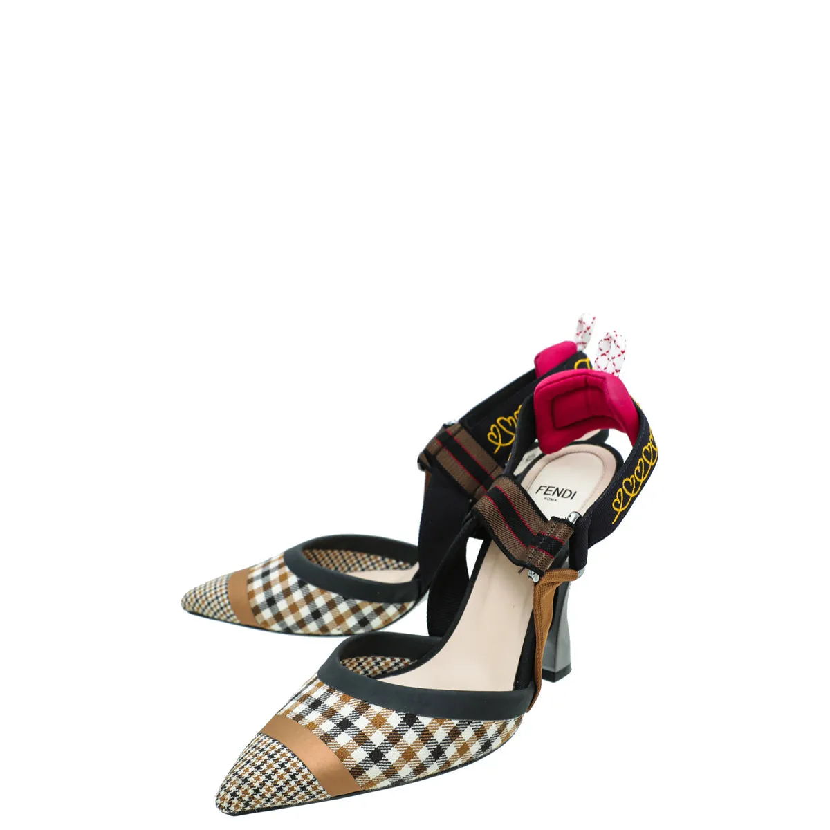 Fendi Tricolor Colibri Slingback Pumps 38 Comfort Platform