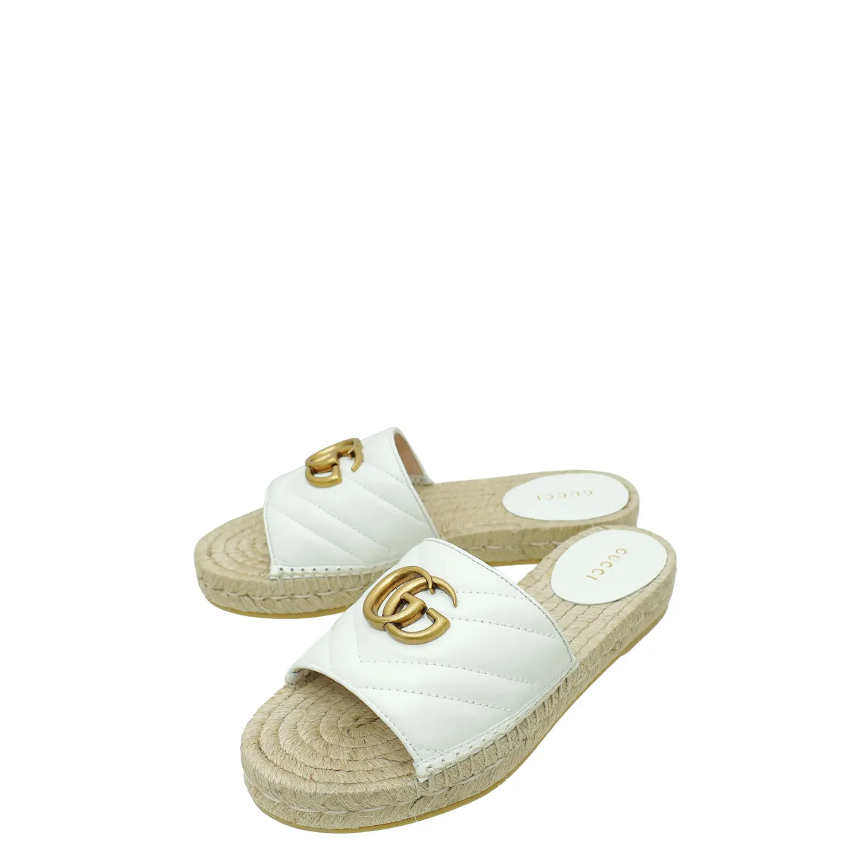 Gucci White GG Marmont Espadrille Slide Sandals 35.5 Tidy Form Running Comfort