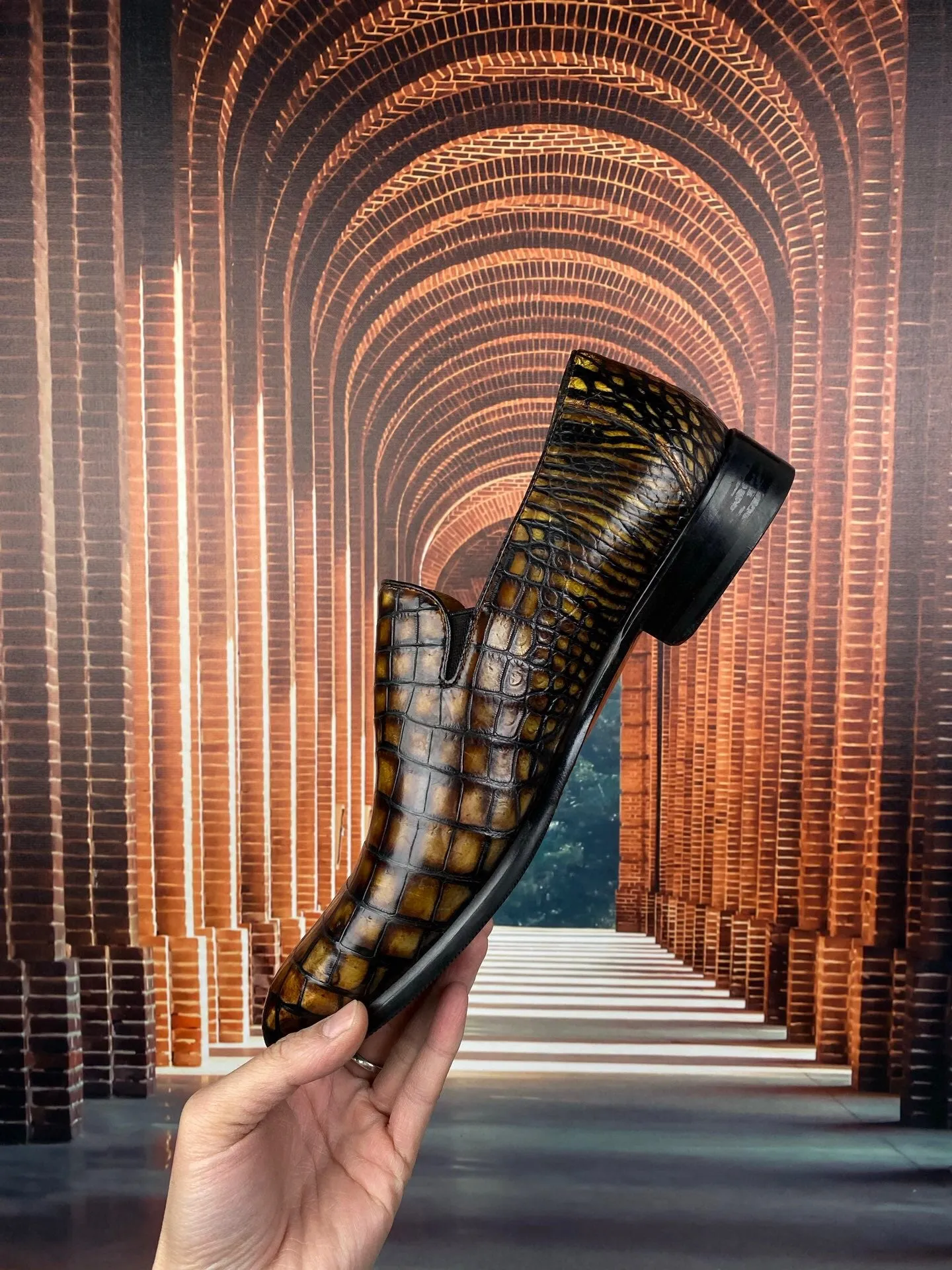 Crocodile Shoes Vintage Brown Genuine Crocodile Skin Leather Slip-On Loafer Shoes Relaxed Shoes Memory Foam Insoles