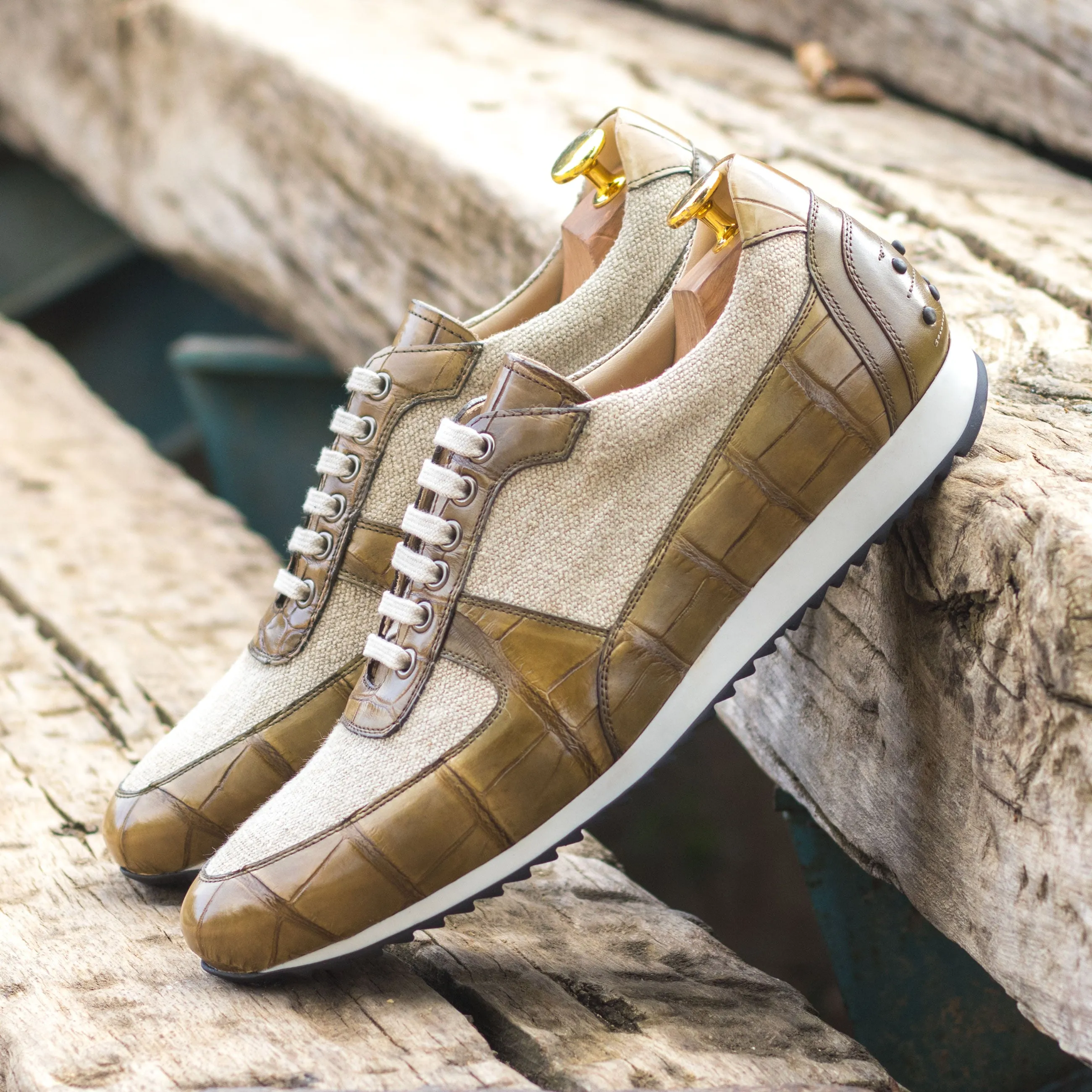 PhylonMidsole Linen and Alligator Trainer Sneakers