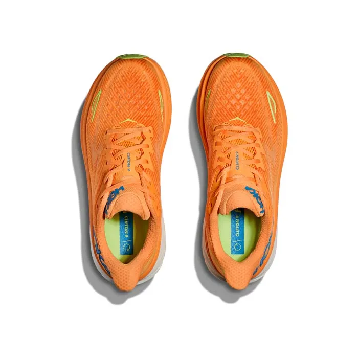 Mens Hoka Clifton 9 in Solar Flare/Lettuce Classic Form