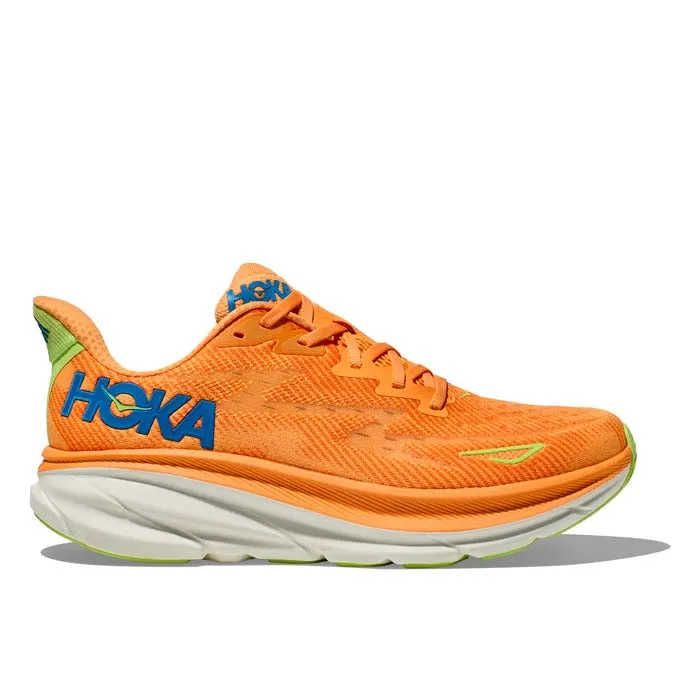 Step Freedom Mens Hoka Clifton 9 in Solar Flare/Lettuce
