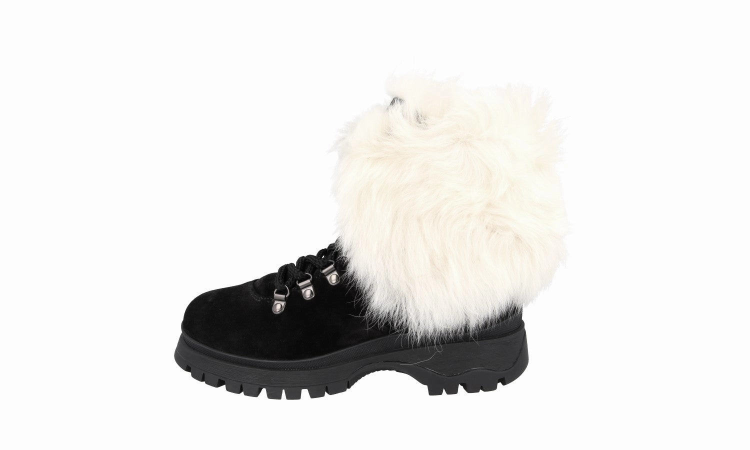 Street Touch Textured Surface Prada Women's Black Leather Brixxen Shearling Half-Boot 1T496M