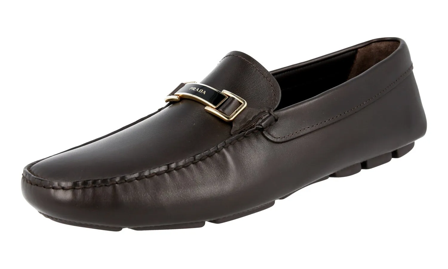 Prada Men's Brown Leather Driving Loafer Loafers 2DD163 Comfortable Casual Wear Relaxed Office Shoes