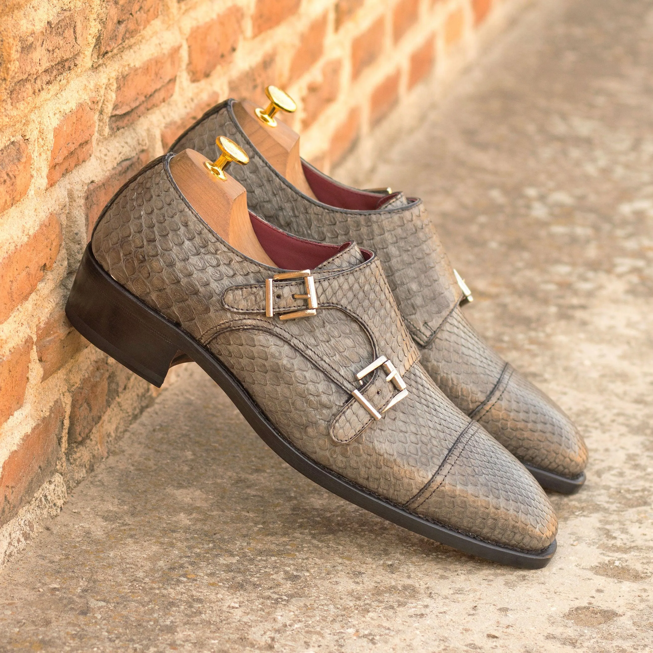 Walk Tall Grey Python Double Monk Shoes