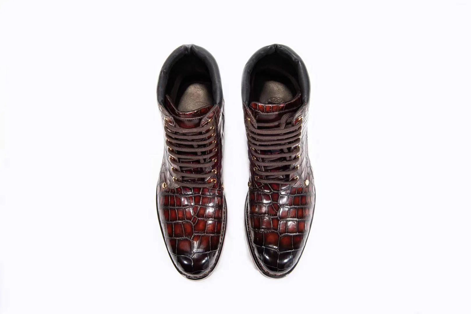 Crocodile Shoes Crocodile Leather Rivet Square Toe Lace Up Boots Comfort arch High-Quality Craft