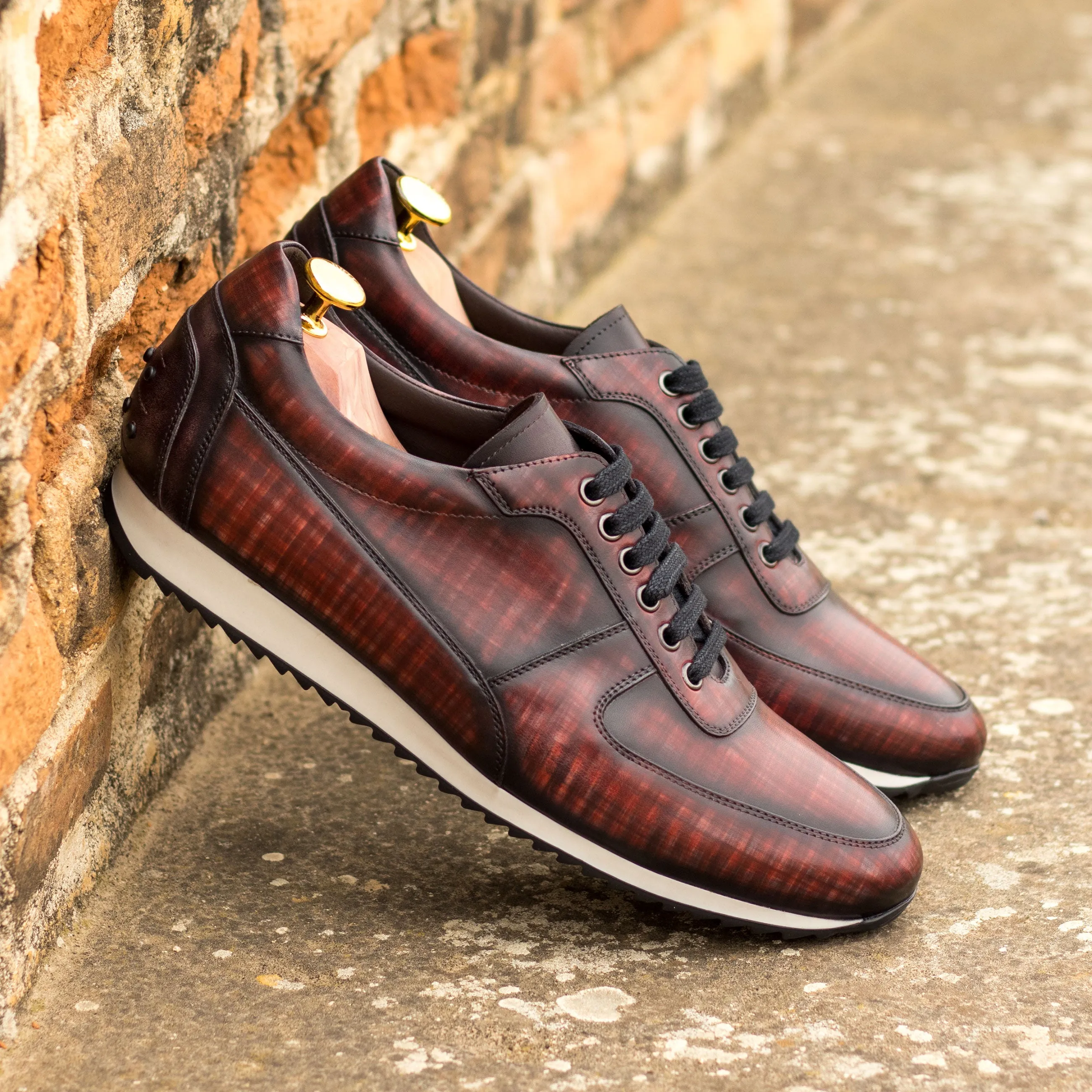 running for endurance shoes Burgundy Patina Leather Trainer Sneakers