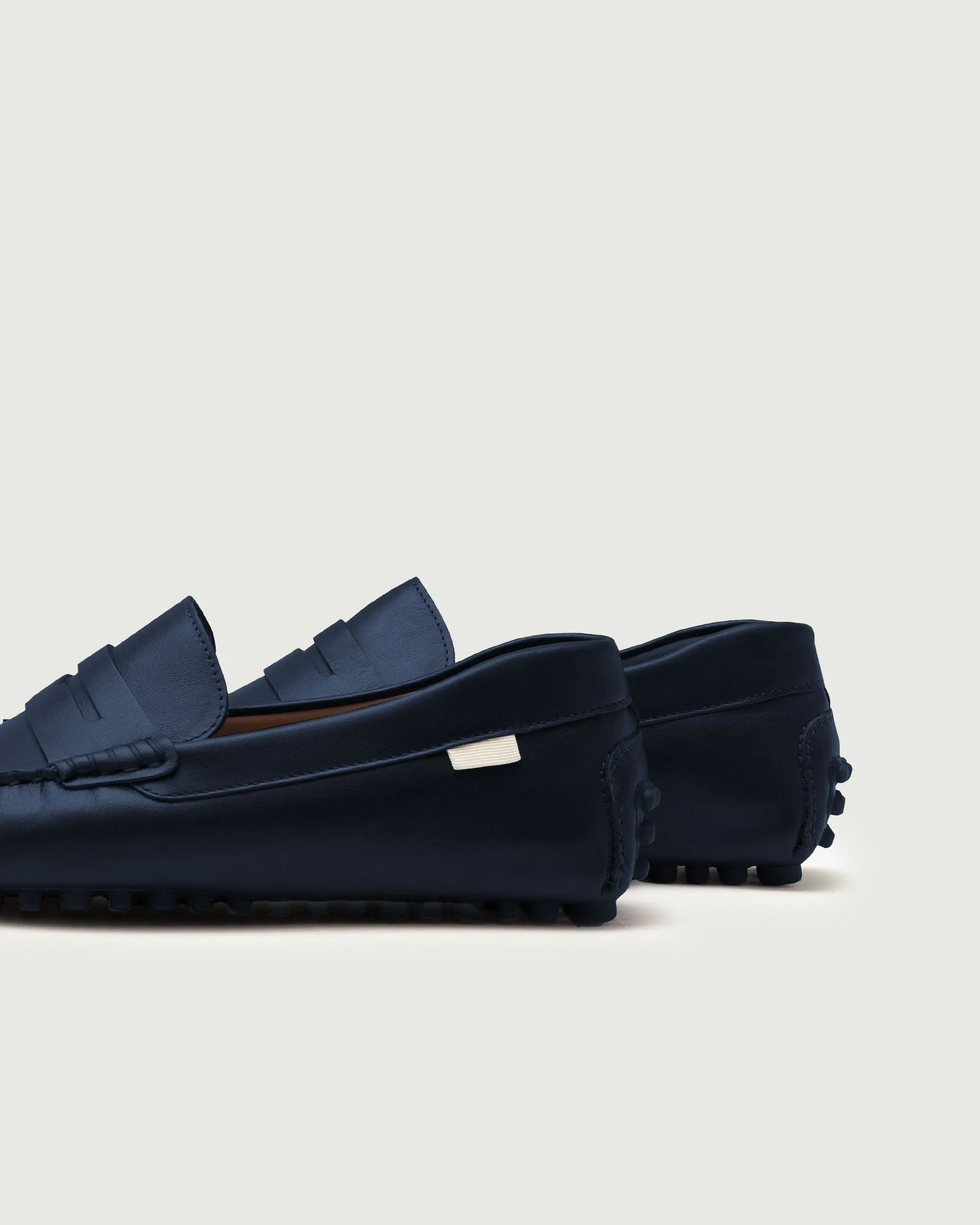 Driver | Navy Pebbled Soft Insole Slip-ons Wide Step