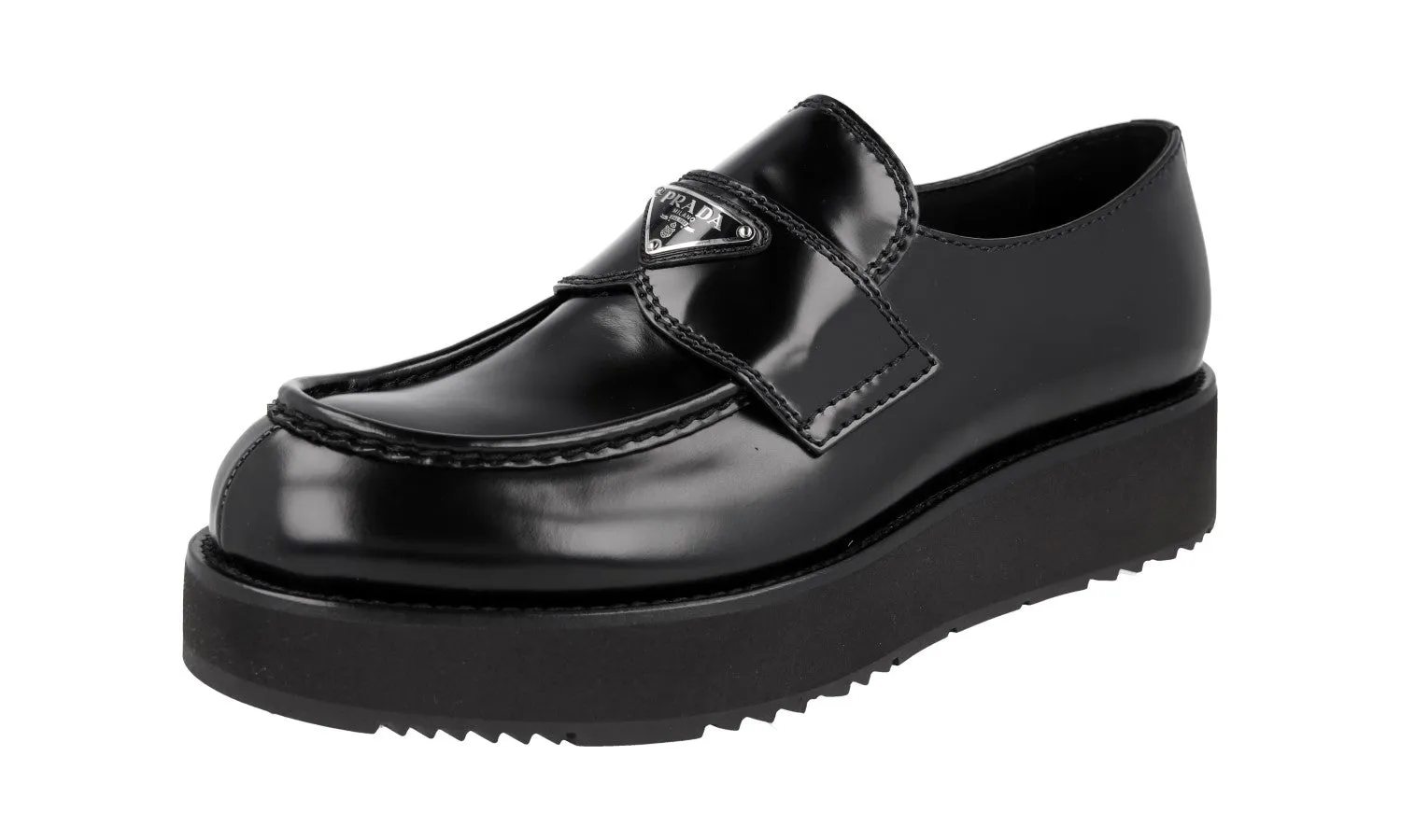 Chic Comfort Classic Casual Shoes Prada Men's Black Brushed Spazzolato Leather Chocolate Platform Loafer Loafers 2DG147