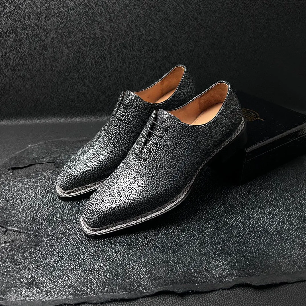 Genuine Pearl Stingray Leather Norwegian  Sewn Goodyear Fiddleback Sole  Lace Up Dress Shoes Versatile Comfort