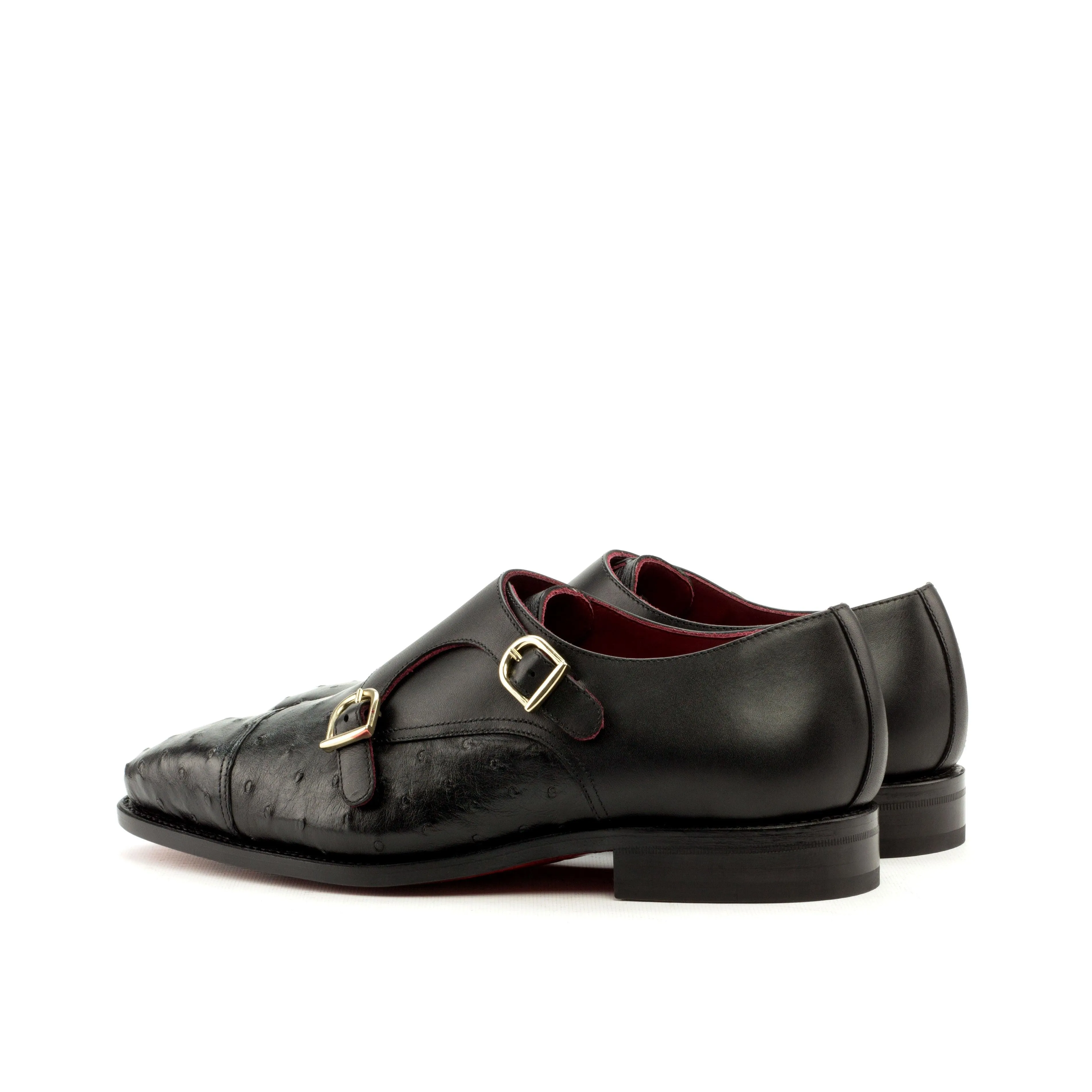 Black Ostrich Leather Double Monk Soft Material