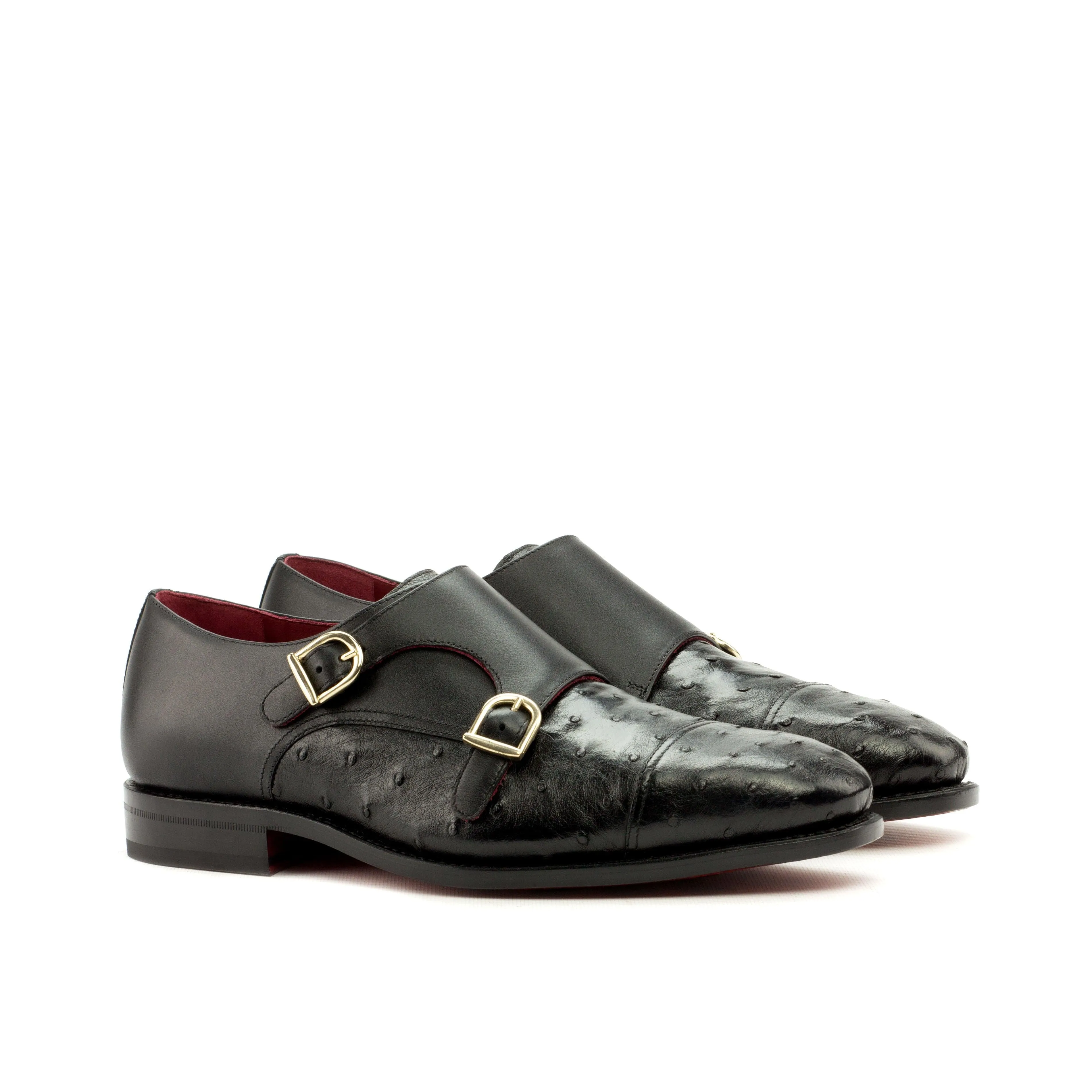 Prime Move Work Schedule Black Ostrich Leather Double Monk