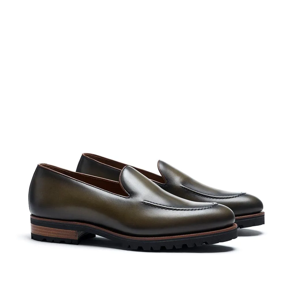 Olive Calf Plain Loafer Light Motion