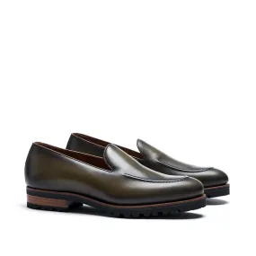 Olive Calf Plain Loafer Light Motion