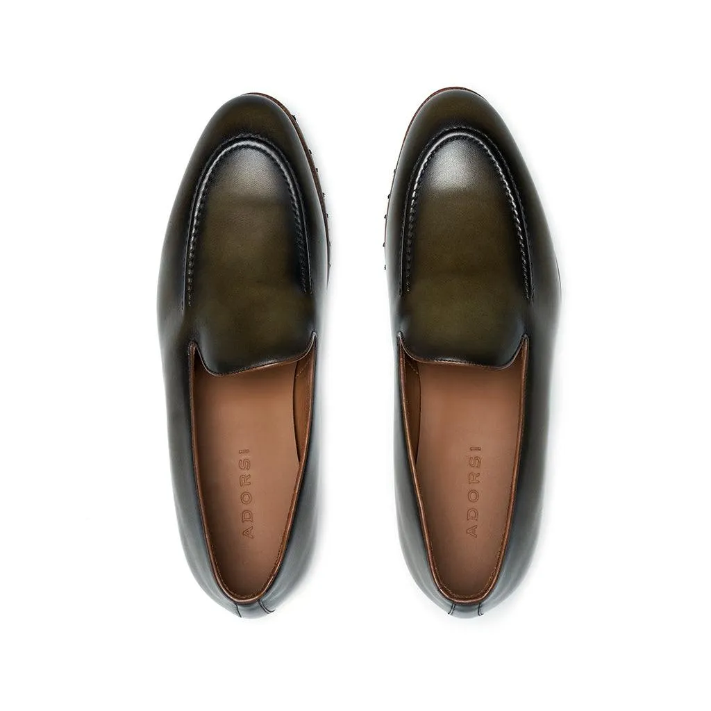 Olive Calf Plain Loafer Comfortable Look