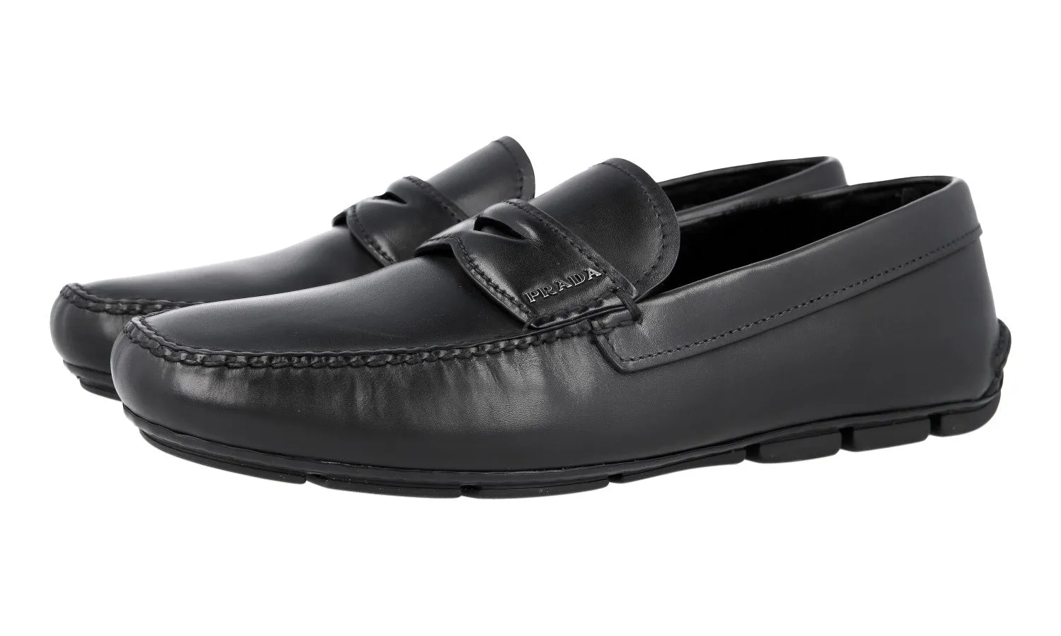 Prada Men's Black Leather Shearling Slip-on Loafers 2DD011 Walk True Relaxed Look