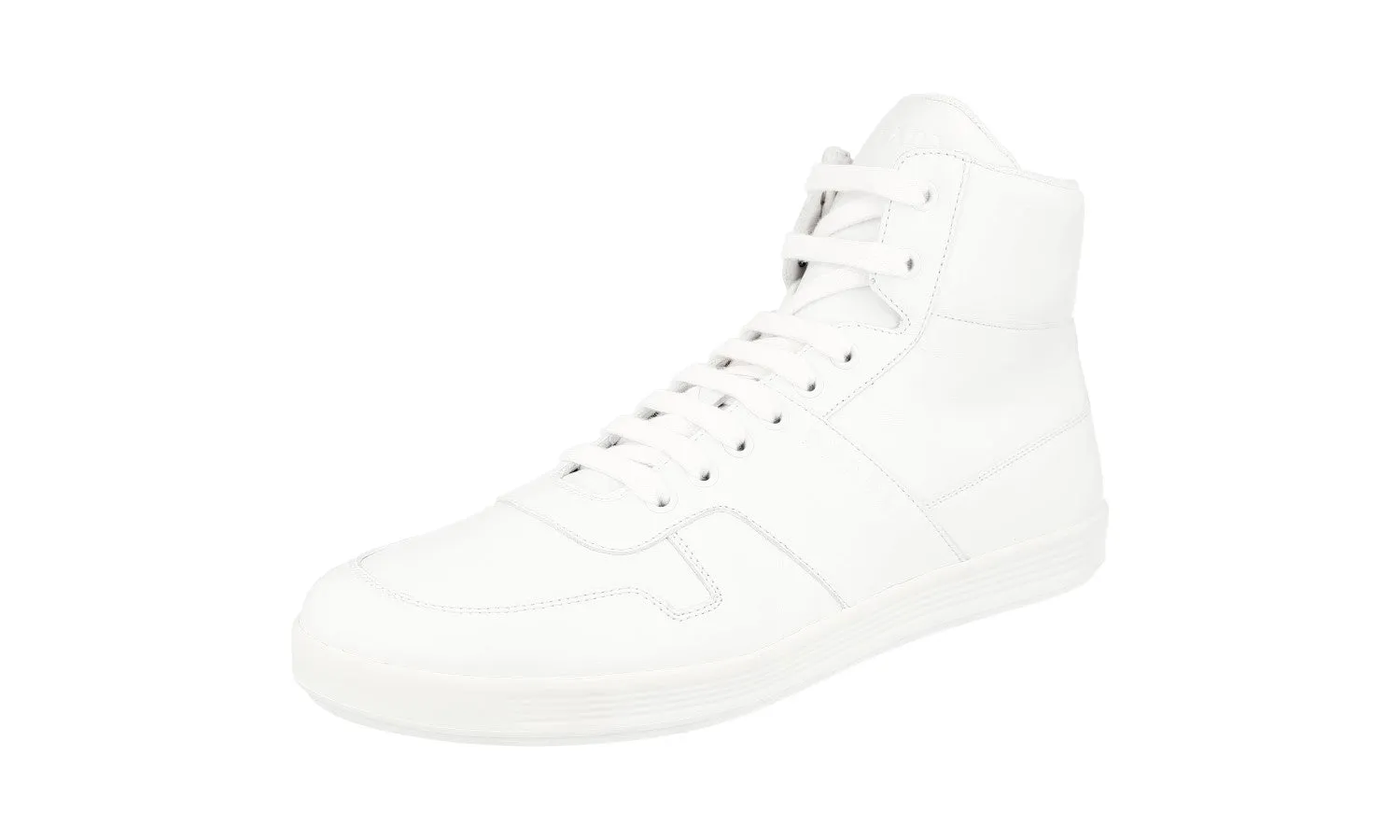 Cushioned Support Prada Men's White Leather High-Top Sneaker 4T3368