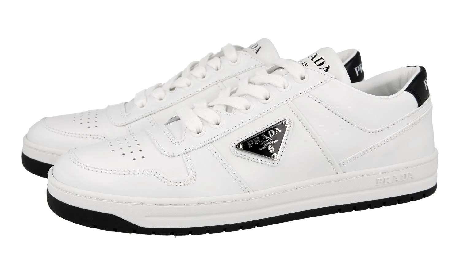 Friction control Dynamic Walk Prada Women's White Leather Downtown Sneaker 1E792M