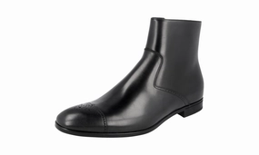 Quick Wear Prada Men's Black Full Brogue Leather Half-Boot 2TC050