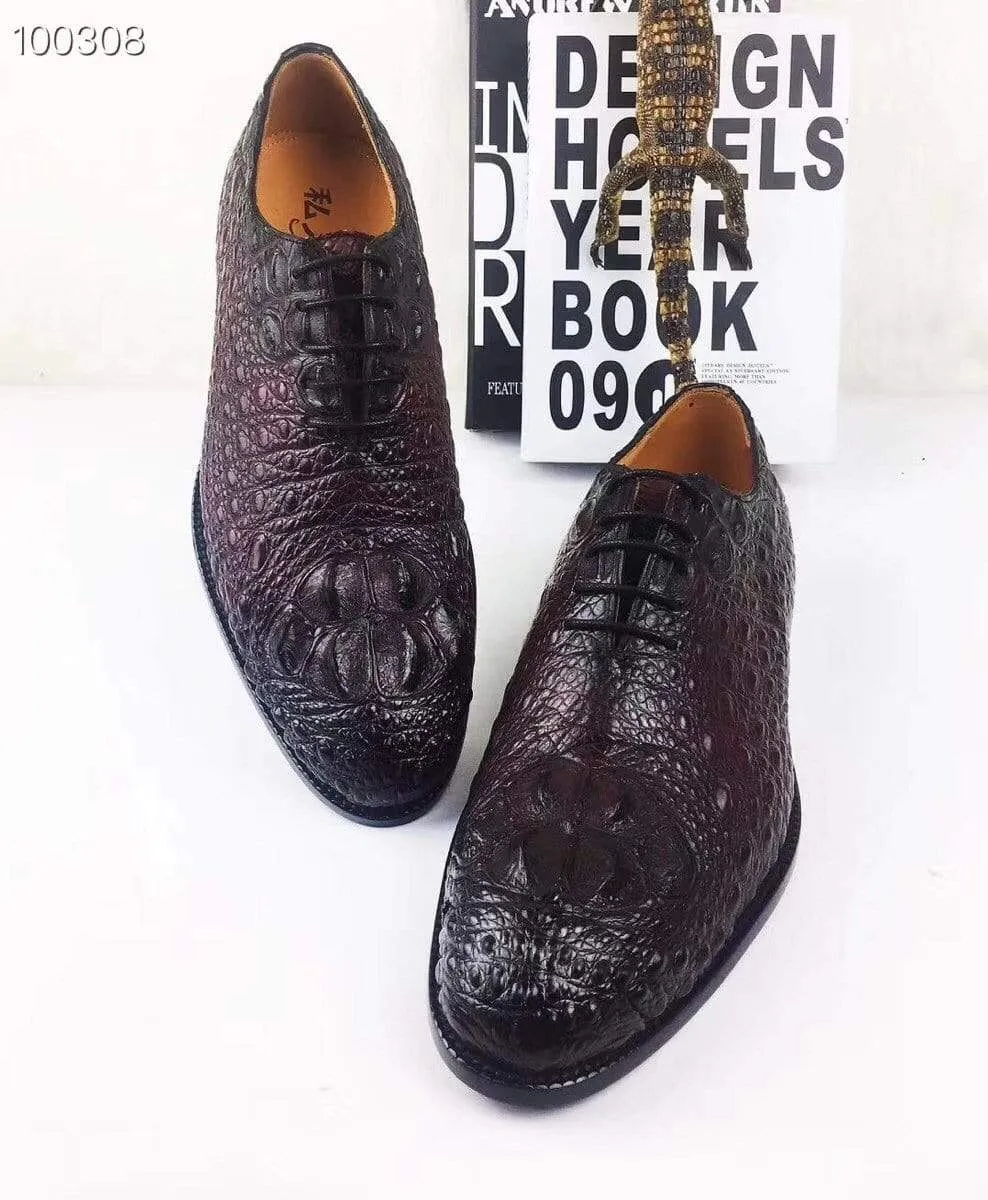 Crocodile Shoes Mens Dress Shoes, Modern Classic Round -Pointed toe crocodile bone leather Lace-up Casual Business Shoes Slip-On Style Shoes Comfort sole
