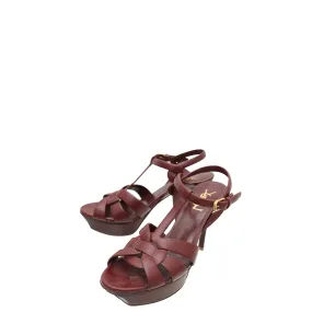 YSL Burgundy Tribute Sandal 38 Gold High Heels Round Toe