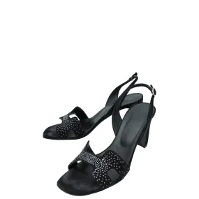 Hermes Noir Suede Goatskin Eternite 80 Rhinestone Details Sandal 38 Ergonomic Cold Weather Pilates Cool