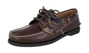 Slip On Weather Guard Prada Men's Brown Leather Deck Lace-up Shoes 2EG269