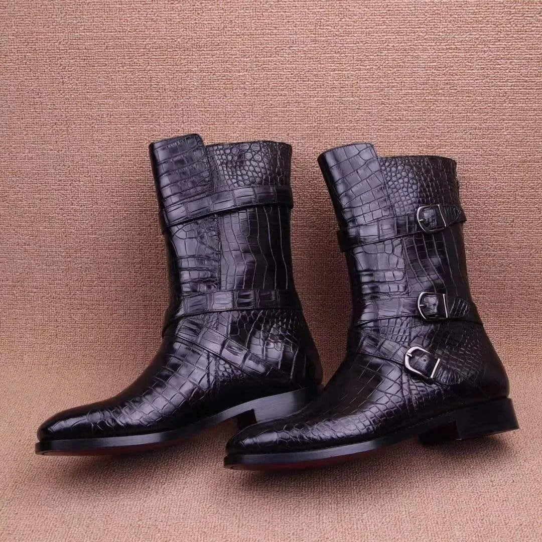 Everyday Slip family event Crocodile Boots,Crocodile Leather Boots, Crocodile Leather Long Lace Up Boots