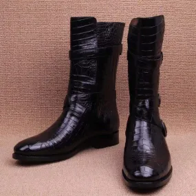 Crocodile Boots,Crocodile Leather Boots, Crocodile Leather Long Lace Up Boots Gift Day