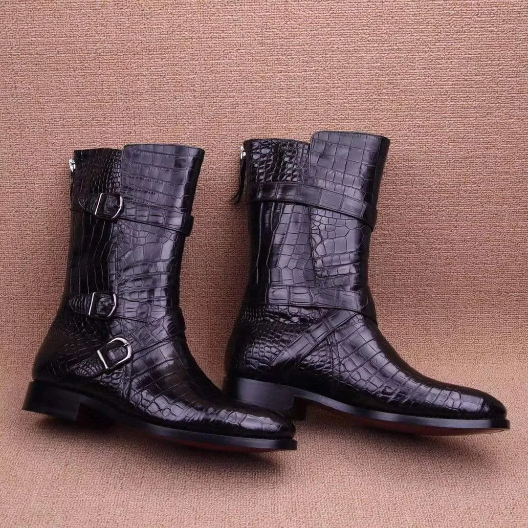 Reliable Support Crocodile Boots,Crocodile Leather Boots, Crocodile Leather Long Lace Up Boots
