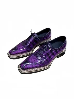 Block Walk Crocodile Leather Norwegian Nine-Line Sewn Goodyear Fiddleback Sole  Lace Up Dress Shoes Vintage Fuchsia
