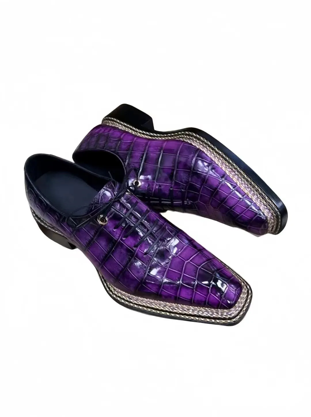 Mountain Walk Crocodile Leather Norwegian Nine-Line Sewn Goodyear Fiddleback Sole  Lace Up Dress Shoes Vintage Fuchsia