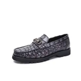 Crocodile Leather Shoes ,Vintage Grey Crocodile Leather Men's Penny Loafer Dress Shoe Health Step Design Glow