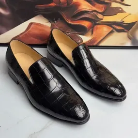 Crocodile Loafers ,  Genuine Crocodile Leather Slip On Loafer Shoes Black Library Glow
