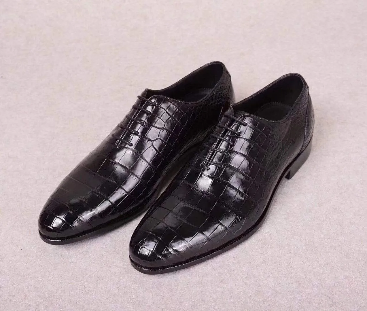 Crocodile Shoes Black Crocodile Leather Lace Up Shoes Timeless Design Flats