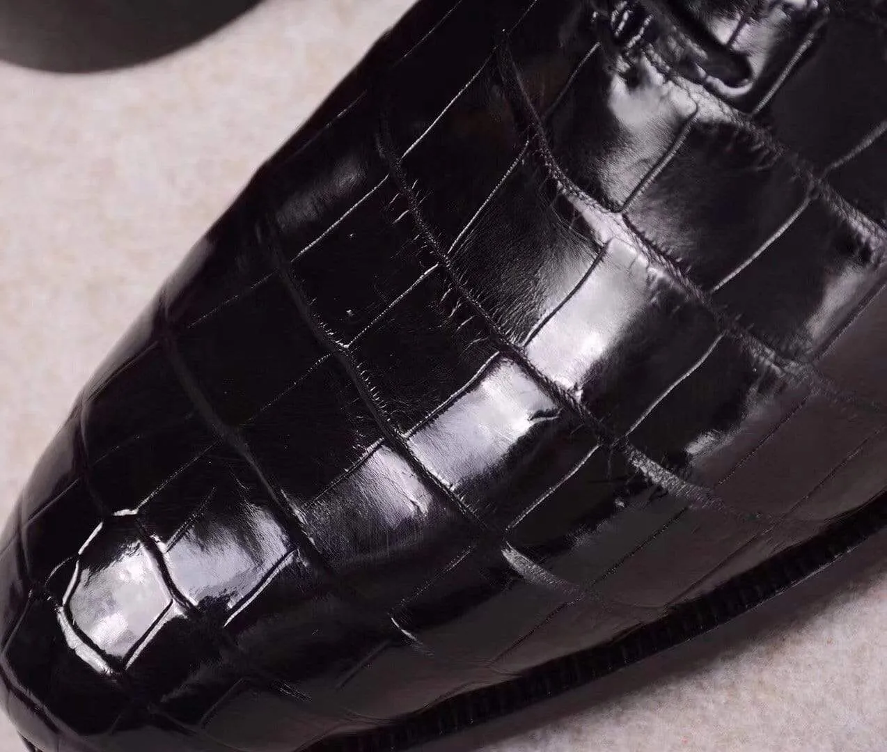 Crocodile Shoes Black Crocodile Leather Lace Up Shoes Reinforced