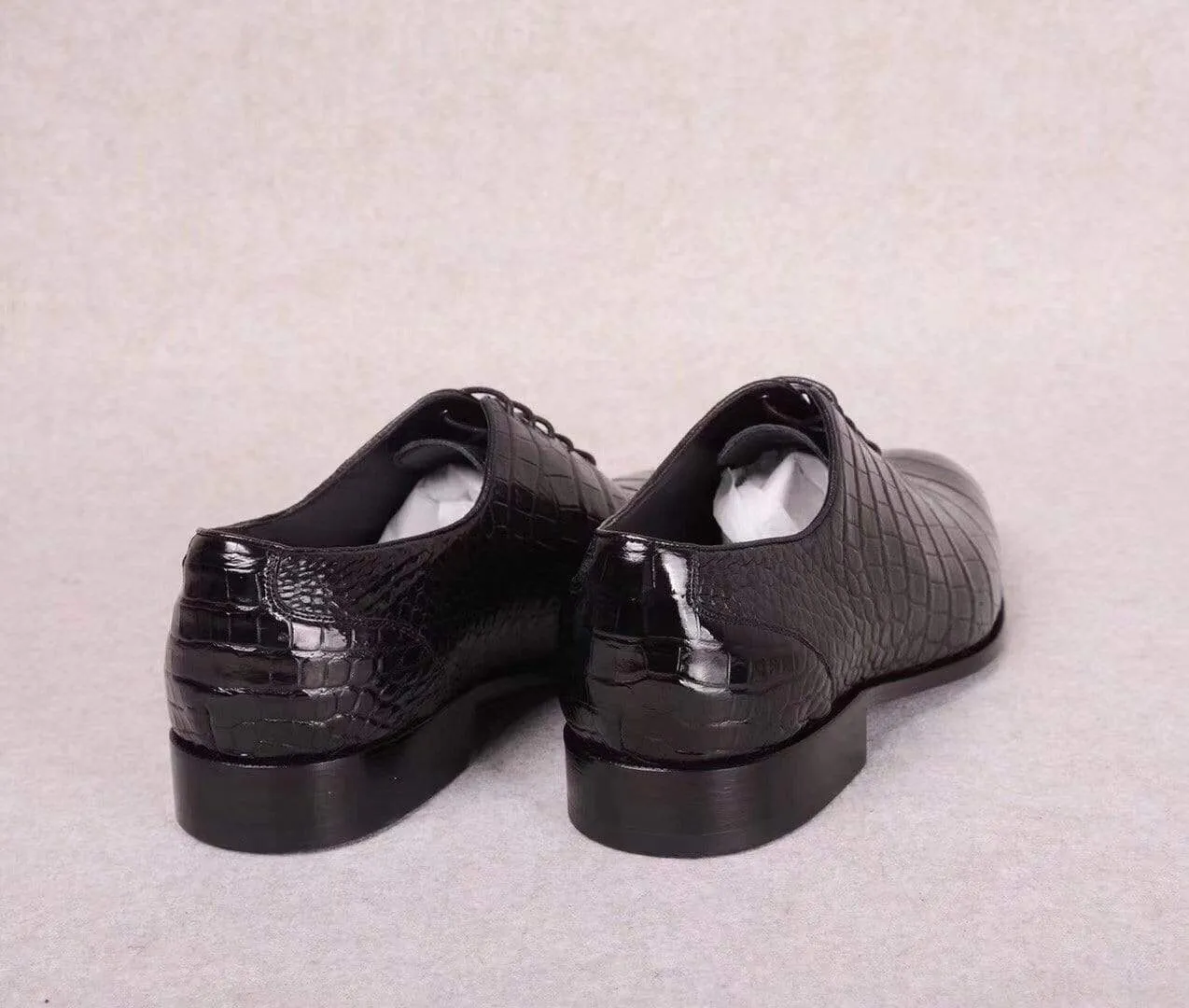 Party Mood Timeless Style Crocodile Shoes Black Crocodile Leather Lace Up Shoes