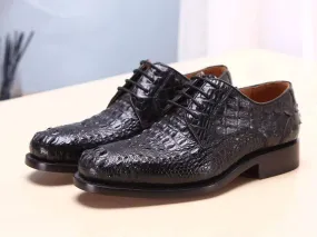 Crocodile Shoes Black Mens Shoes  Crocodile Leather Cap Toe Lace Ups - Men's Dress Shoe,Goodyear Sole portable