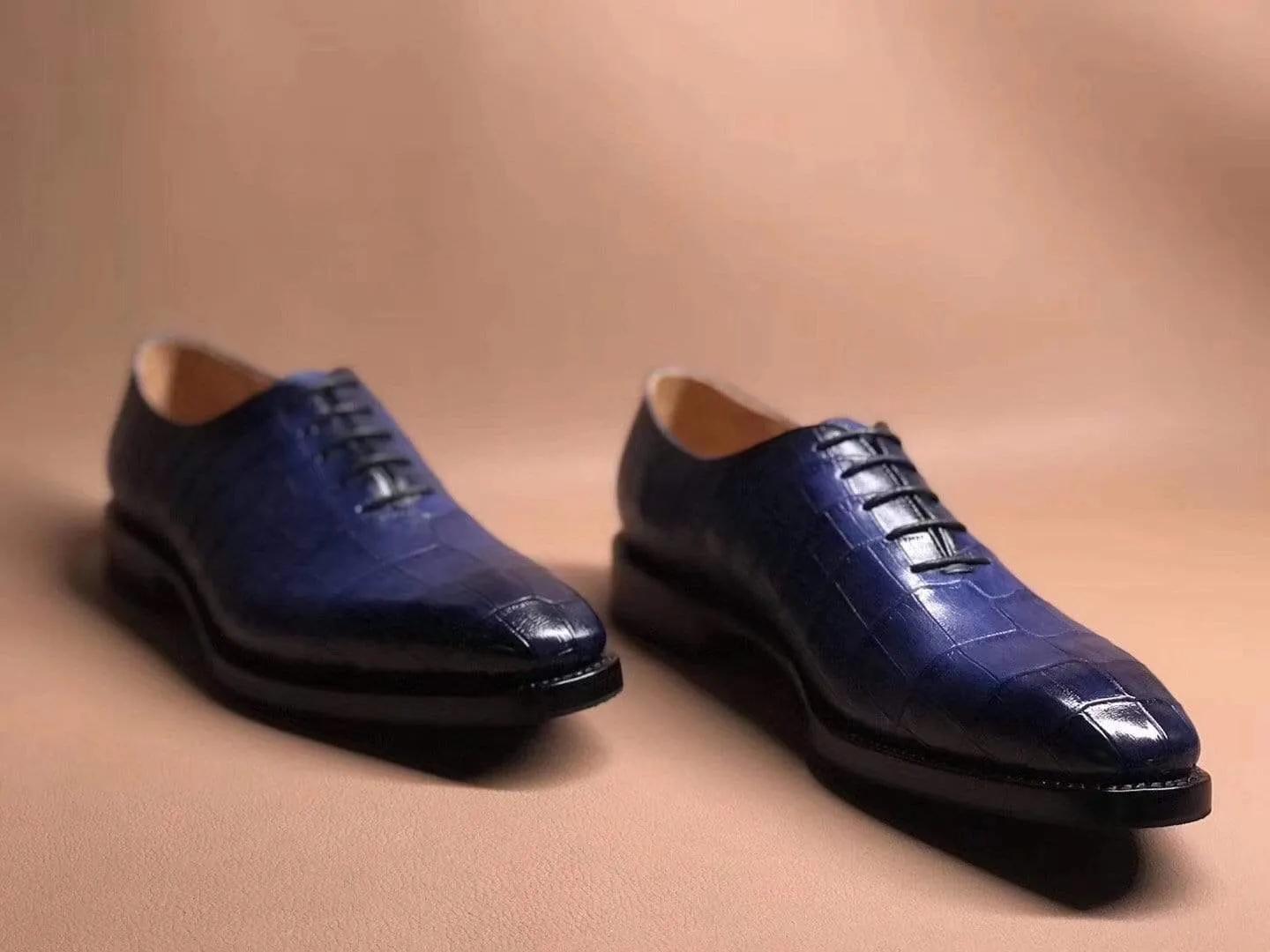 Crocodile Shoes Blue Crocodile Leather Lace Up Shoes Ferry Glow Quiet Walk