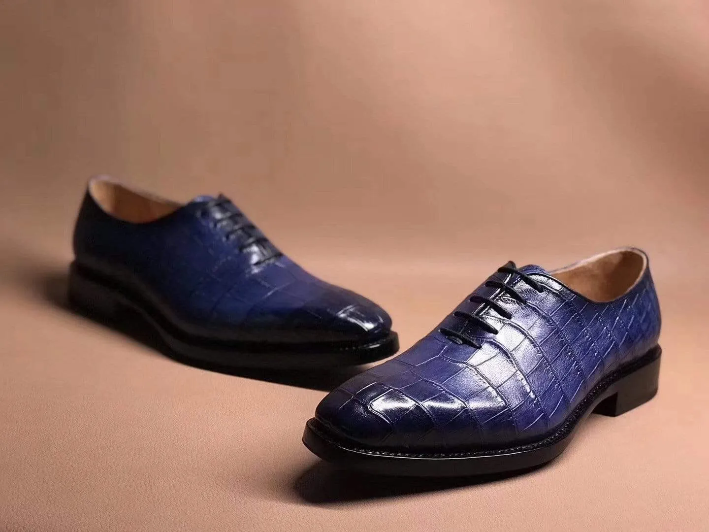 Crocodile Shoes Blue Crocodile Leather Lace Up Shoes Everyday Essential Shoes