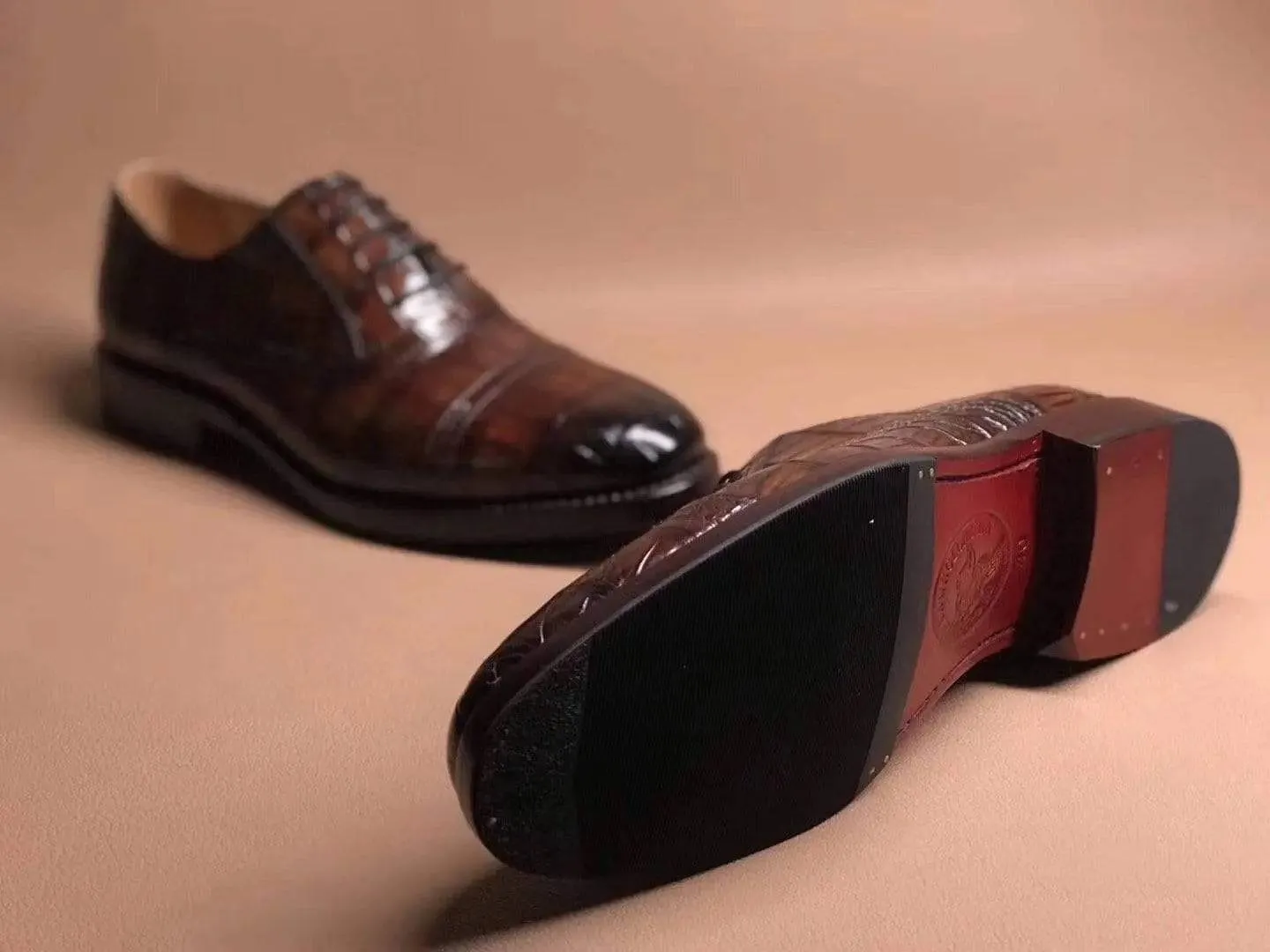 Crocodile Shoes Brown Crocodile Leather Lace Up Shoes Trendy Step