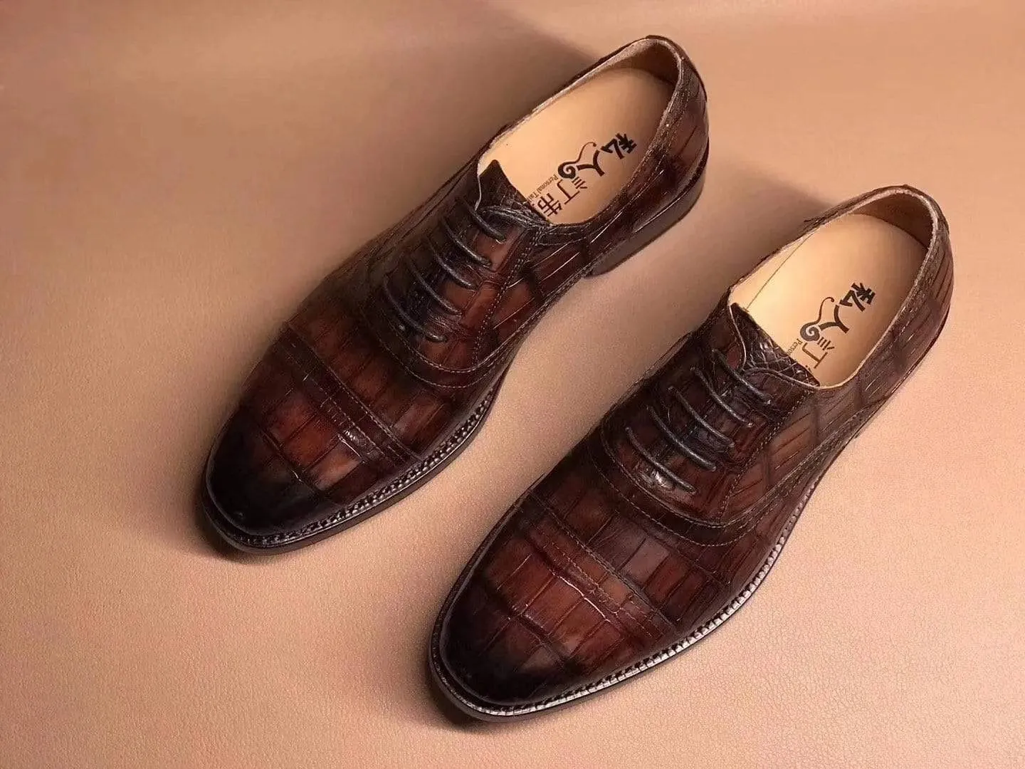 Crocodile Shoes Brown Crocodile Leather Lace Up Shoes Harbor Glow Mid Top