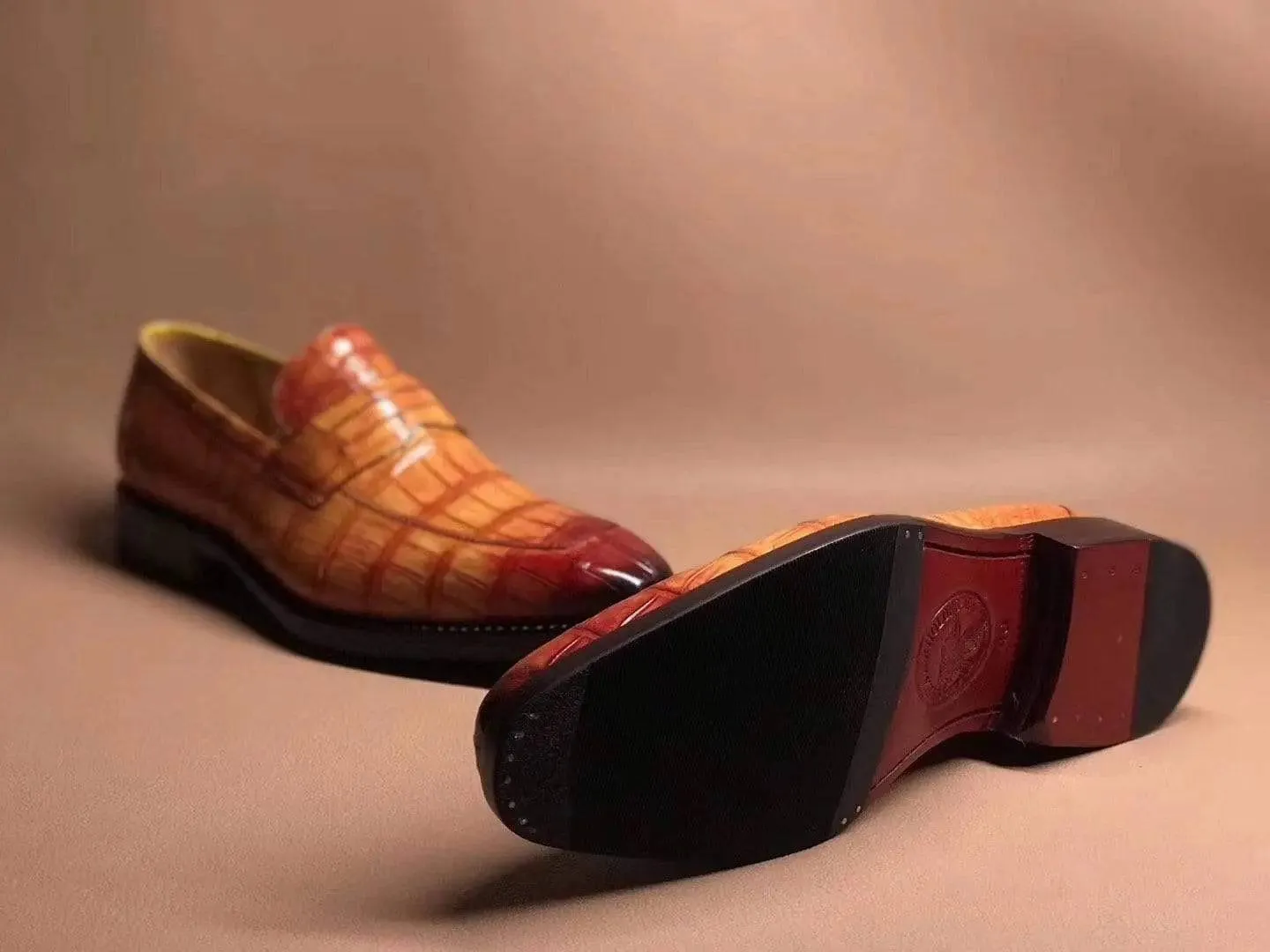 Practical Walk Crocodile Shoes Brown Crocodile Leather Slip On Loafer Shoes