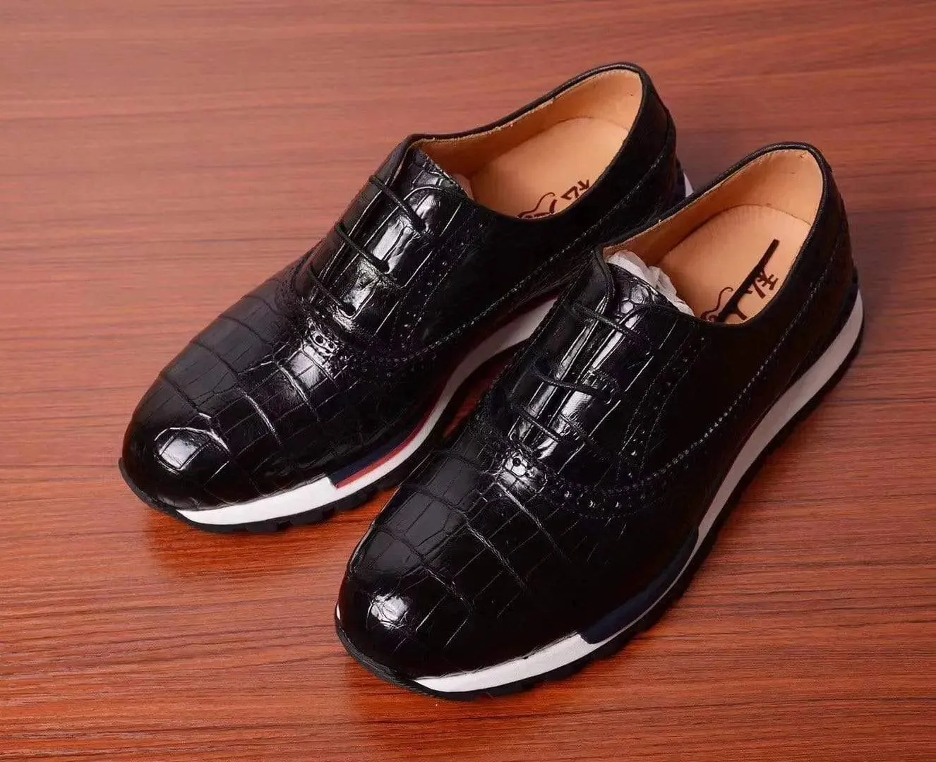 Crocodile Shoes Casual Crocodile Shoes, Black Slip On Crocodile Sneakers Flexible Shank Casual Vibe