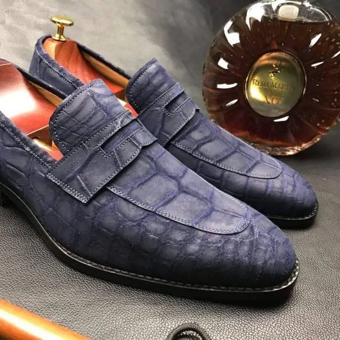 Crocodile Shoes Classic Sanded Genuine Crocodile Leather Slip On loafers driving shoes Blue Practical All-Day Wear